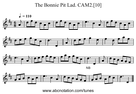 Bonnie Pit Lad. CAM2.[10], The - staff notation