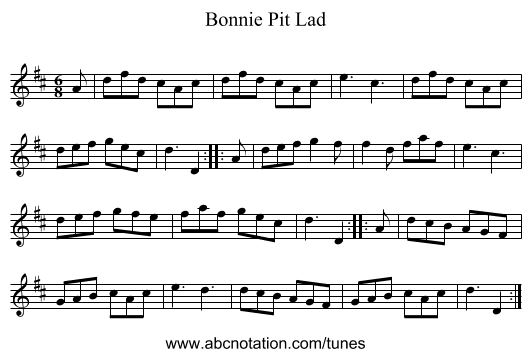 Bonnie Pit Lad - staff notation