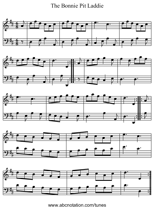 Bonnie Pit Laddie, The - staff notation