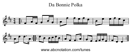 Bonnie Polka, Da - staff notation