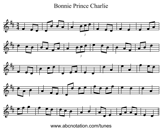 Bonnie Prince Charlie - staff notation