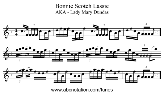 Bonnie Scotch Lassie - staff notation