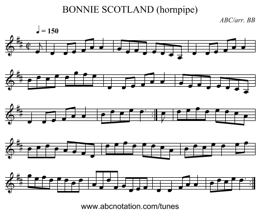 BONNIE SCOTLAND (hornpipe) - staff notation