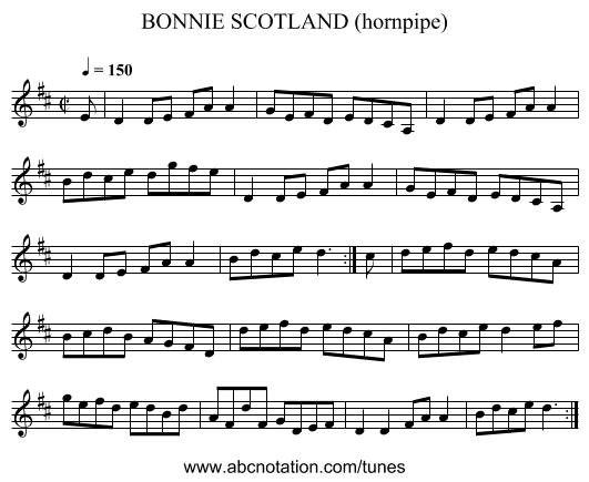 BONNIE SCOTLAND (hornpipe) - staff notation