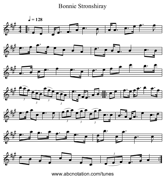 Bonnie Stronshiray - staff notation