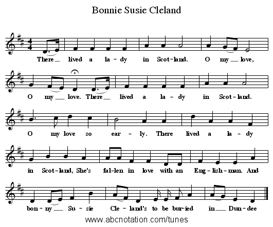 Bonnie Susie Cleland - staff notation