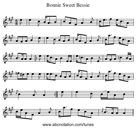 Bonnie Sweet Bessie - staff notation