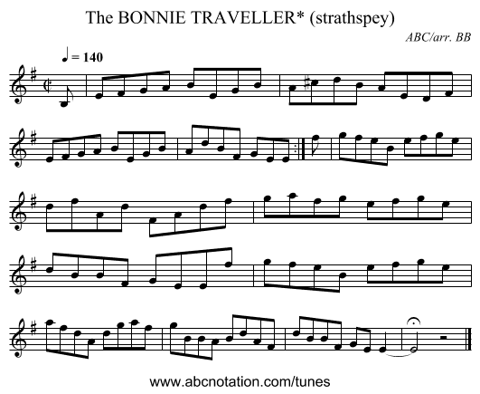 BONNIE TRAVELLER* (strathspey), The - staff notation