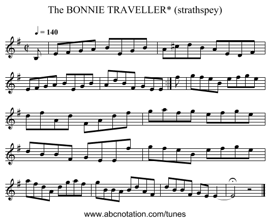BONNIE TRAVELLER* (strathspey), The - staff notation