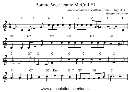 Bonnie Wee Jeanie McColl #1 - staff notation