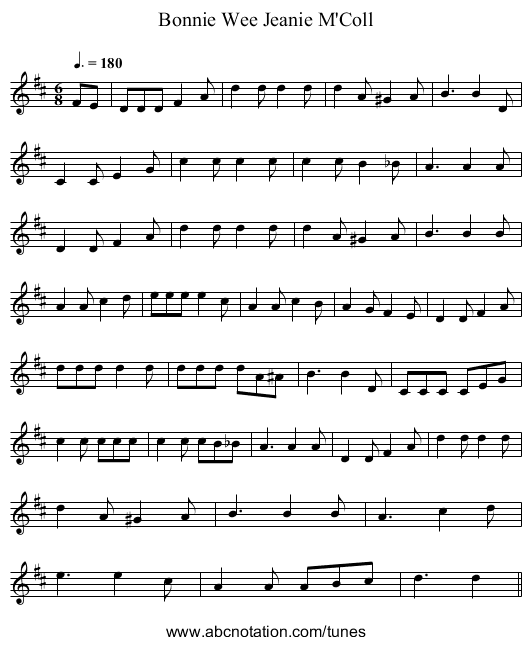 Bonnie Wee Jeanie M'Coll - staff notation