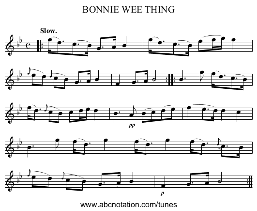 BONNIE WEE THING - staff notation