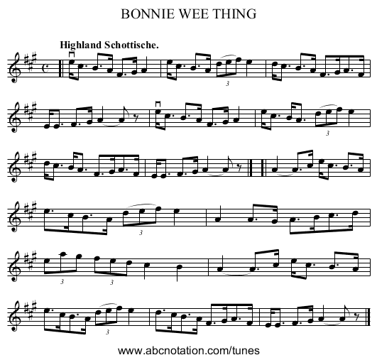 BONNIE WEE THING - staff notation