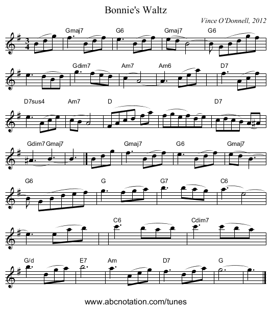 Bonnie's Waltz - staff notation