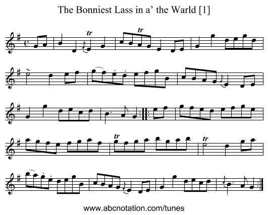 Bonniest Lass in a’ the Warld [1], The - staff notation