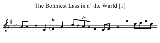 Bonniest Lass in a’ the Warld [1], The - staff notation