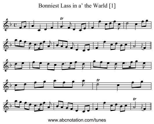 Bonniest Lass in a’ the Warld [1] - staff notation