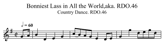 Bonniest Lass in All the World,aka. RDO.46 - staff notation