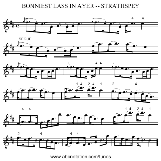 BONNIEST LASS IN AYER -- STRATHSPEY - staff notation