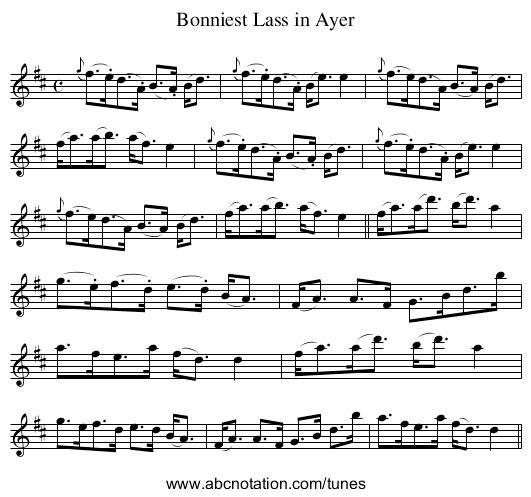 Bonniest Lass in Ayer - staff notation