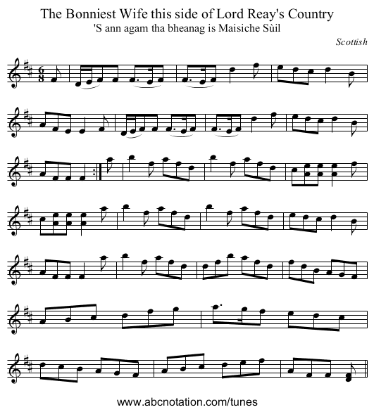 Bonniest Wife this side of Lord Reay's Country, The - staff notation