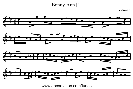 Bonny Ann [1] - staff notation