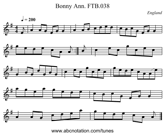 Bonny Ann. FTB.038 - staff notation