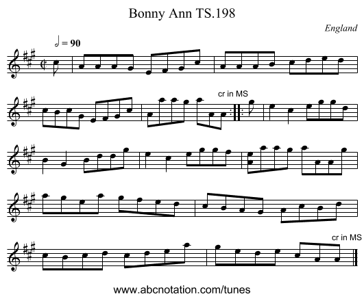 Bonny Ann TS.198 - staff notation