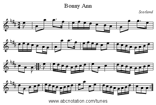 Bonny Ann - staff notation