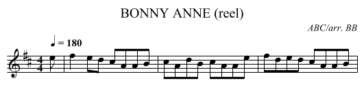 BONNY ANNE (reel) - staff notation