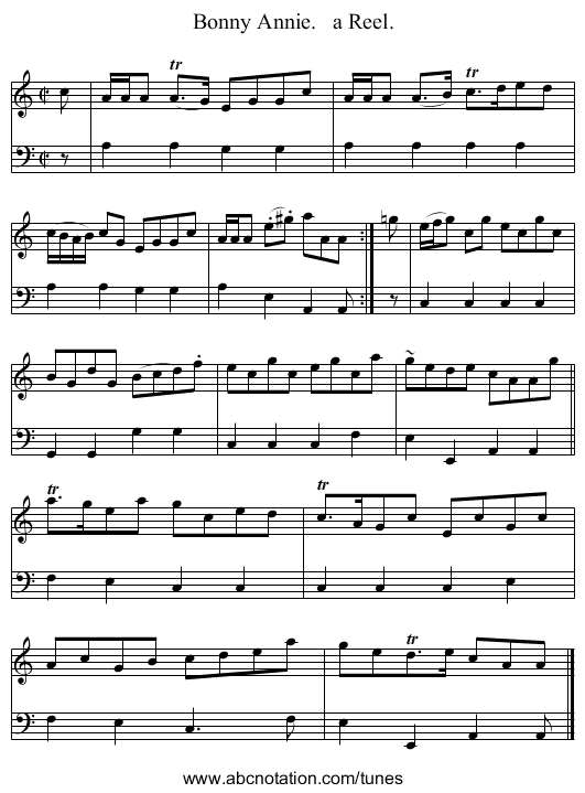 Bonny Annie.   a Reel. - staff notation