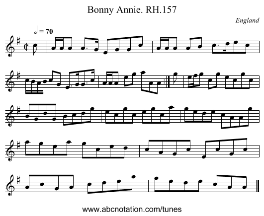 Bonny Annie. RH.157 - staff notation