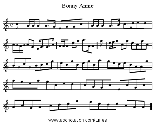 Bonny Annie - staff notation