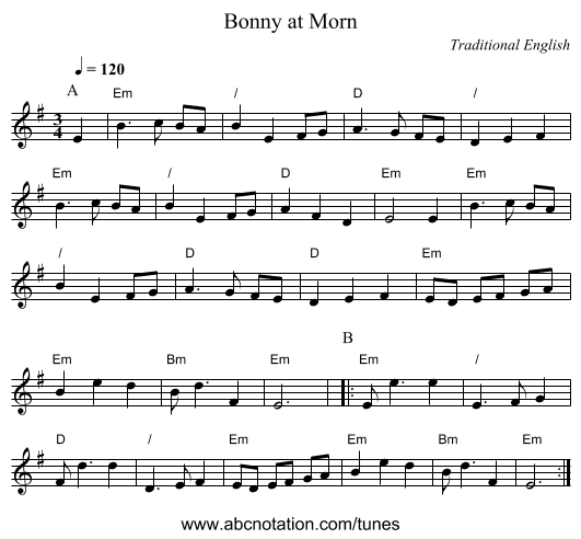 Bonny at Morn - staff notation