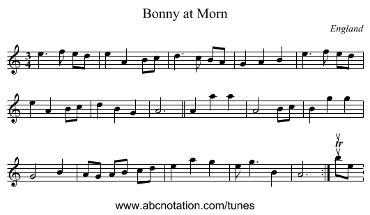 Bonny at Morn - staff notation