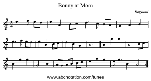 Bonny at Morn - staff notation