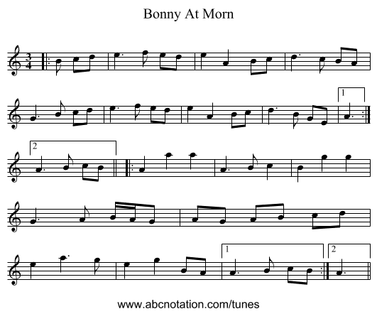 Bonny At Morn - staff notation