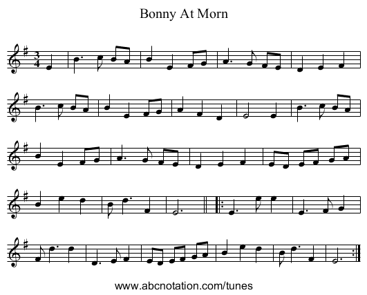 Bonny At Morn - staff notation