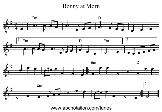 Bonny at Morn - staff notation
