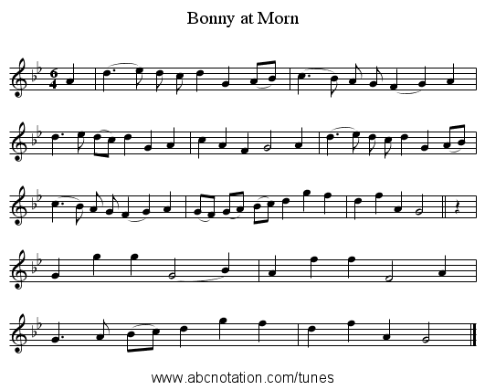 Bonny at Morn - staff notation