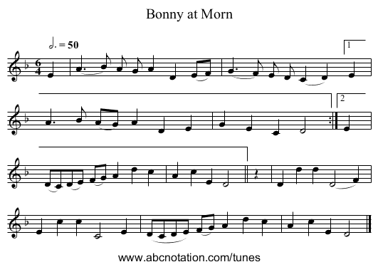 Bonny at Morn - staff notation