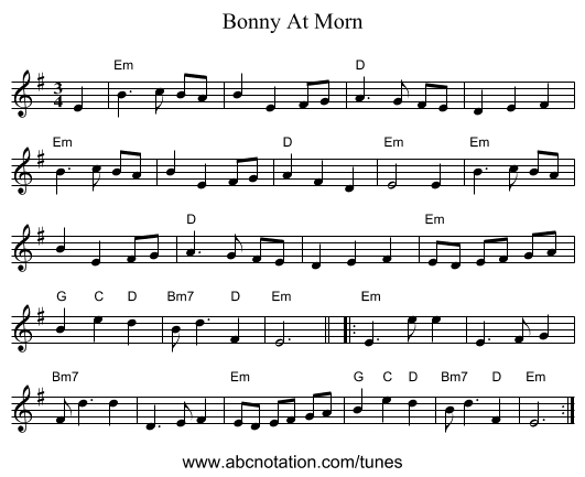 Bonny At Morn - staff notation