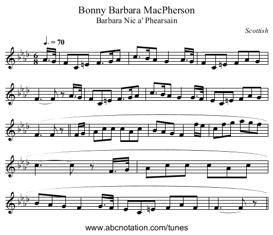 Bonny Barbara MacPherson - staff notation