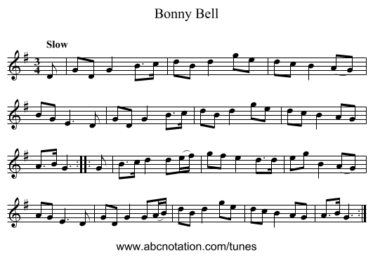 Bonny Bell - staff notation
