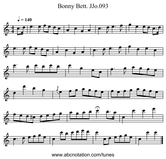 Bonny Bett. JJo.093 - staff notation
