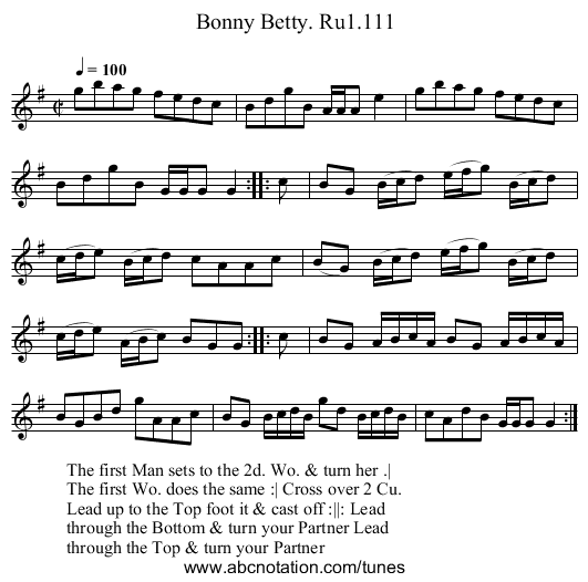 Bonny Betty. Ru1.111 - staff notation