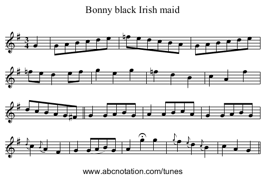 Bonny black Irish maid - staff notation