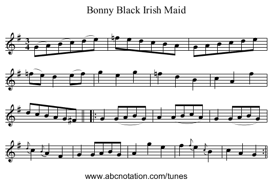 Bonny Black Irish Maid - staff notation