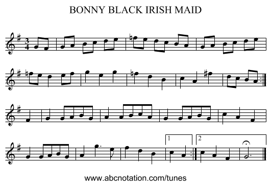 BONNY BLACK IRISH MAID - staff notation