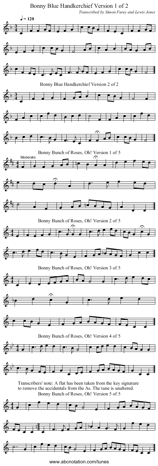 Bonny Blue Handkerchief Version 1 of 2 - staff notation